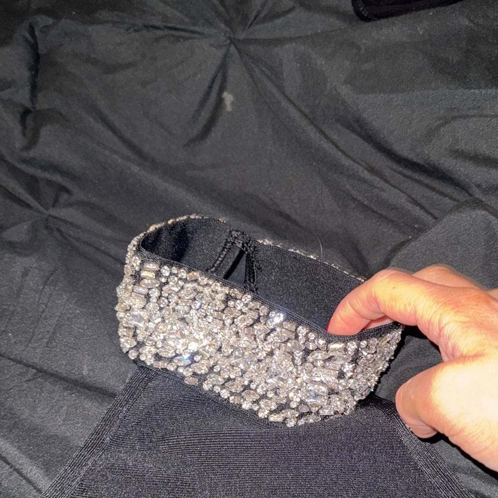 Black Halter Top with Silver Sequin Accents - Picture 2 of 4